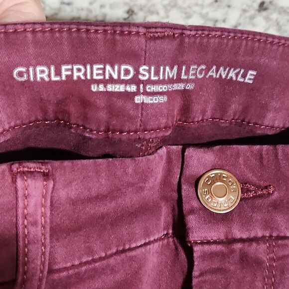 Chico's Burgundy Girlfriend Slim Leg Ankle Pant - Picture 4 of 8